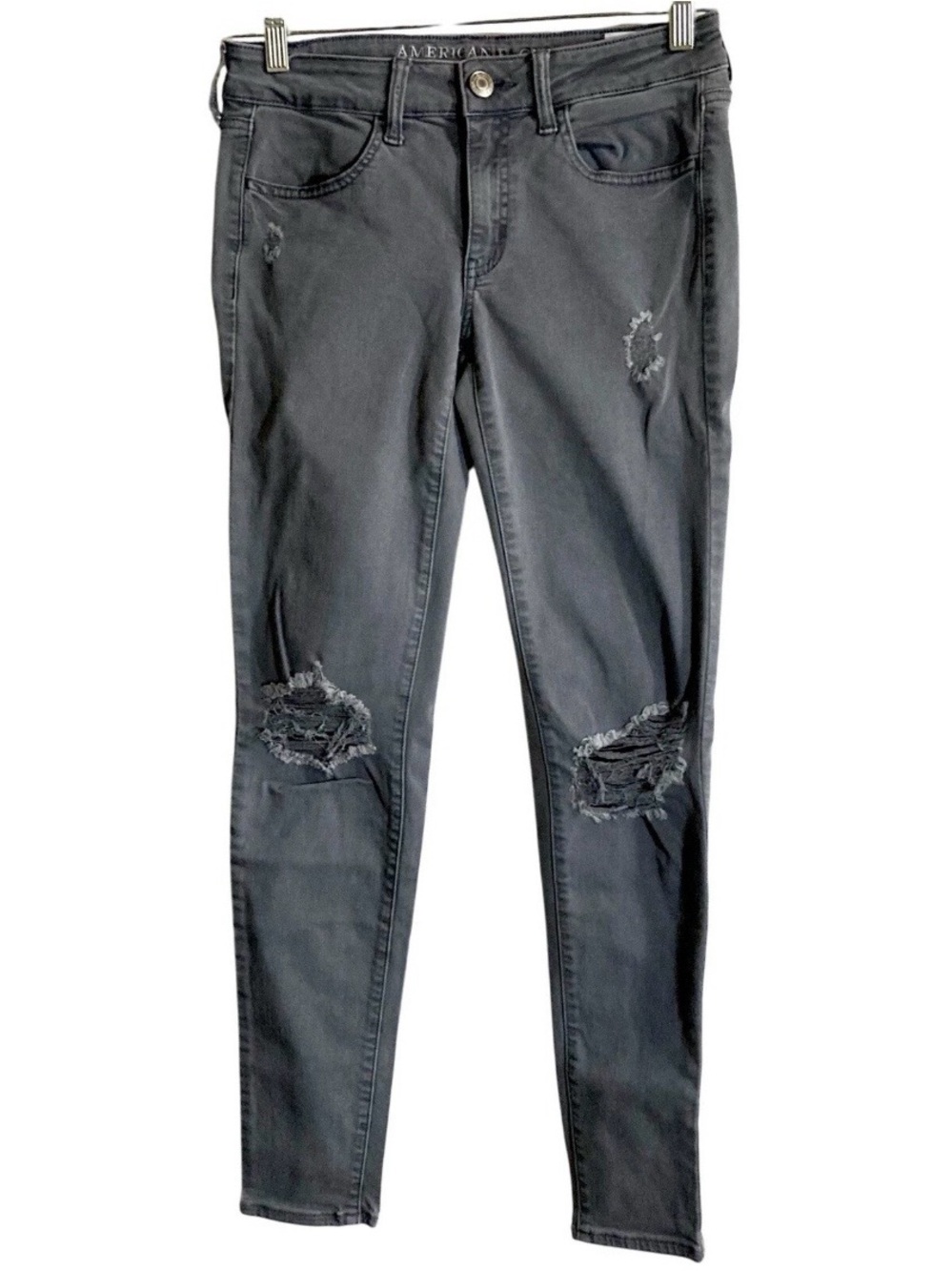 American Eagle Jeans 6 Reg (28x28) Gray Super Stretch AEO Twill X Jegging Ripped